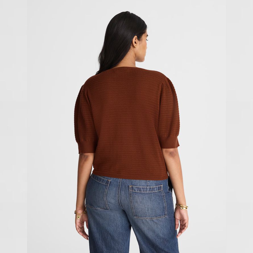 damen madewell merinowolle-seide-mischung puff-sleeve sweater braun