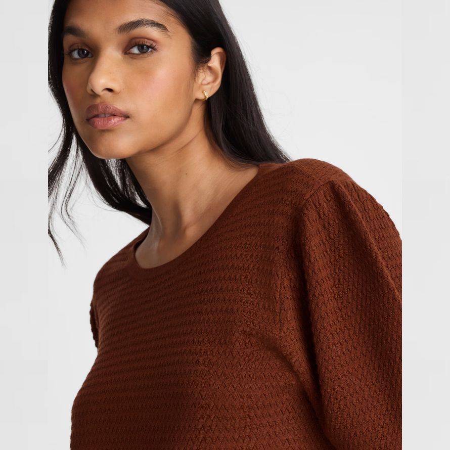 damen madewell merinowolle-seide-mischung puff-sleeve sweater braun