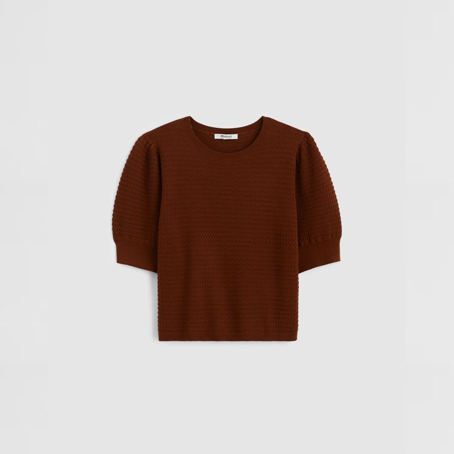 damen madewell merinowolle-seide-mischung puff-sleeve sweater braun