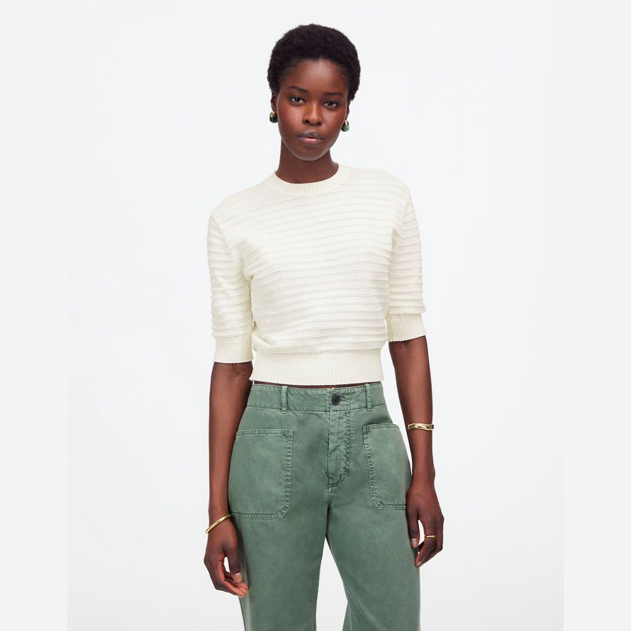 creme madewell textur-stich baumwolle damen pullover