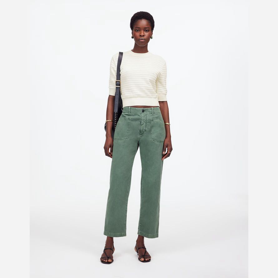 creme madewell textur-stich baumwolle damen pullover