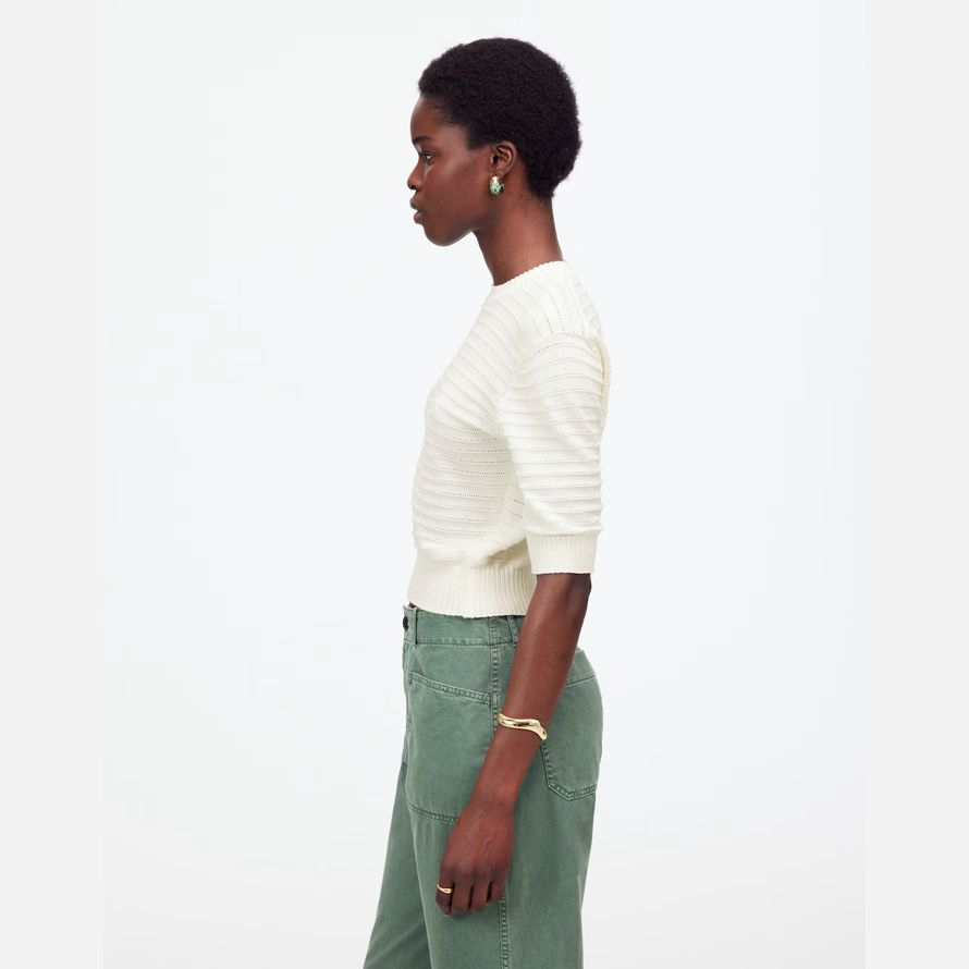 creme madewell textur-stich baumwolle damen pullover