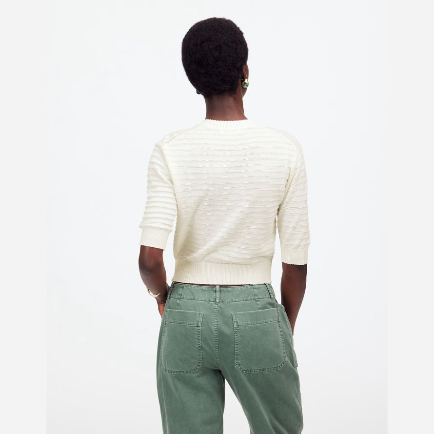 creme madewell textur-stich baumwolle damen pullover