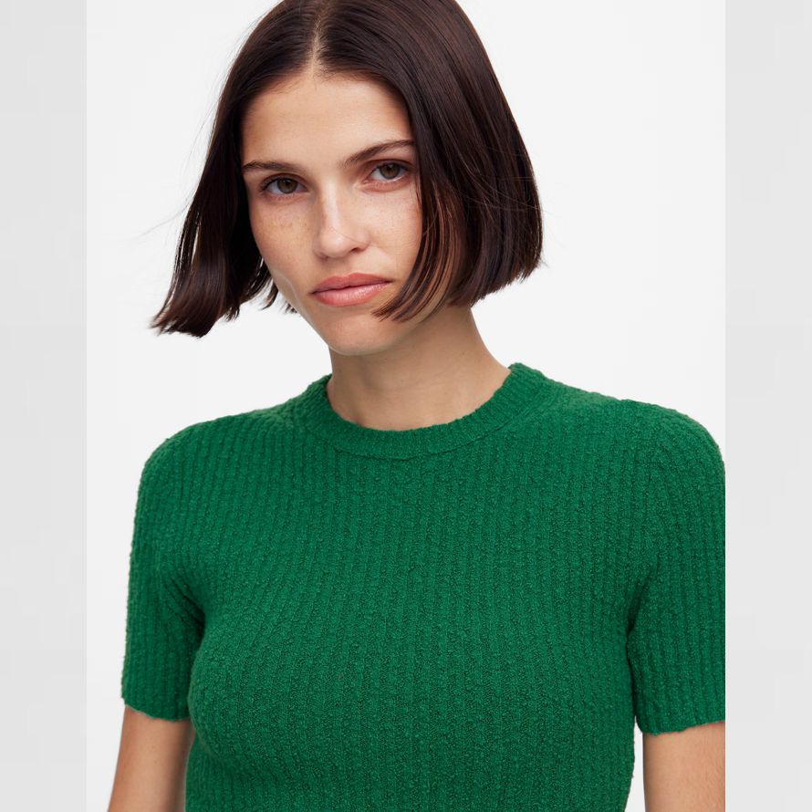 madewell grün bouclé-knit crewneck short-sleeve womens sweater