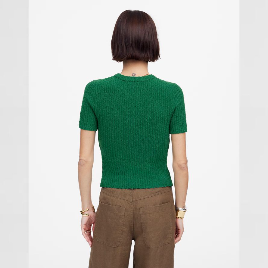 madewell grün bouclé-knit crewneck short-sleeve womens sweater