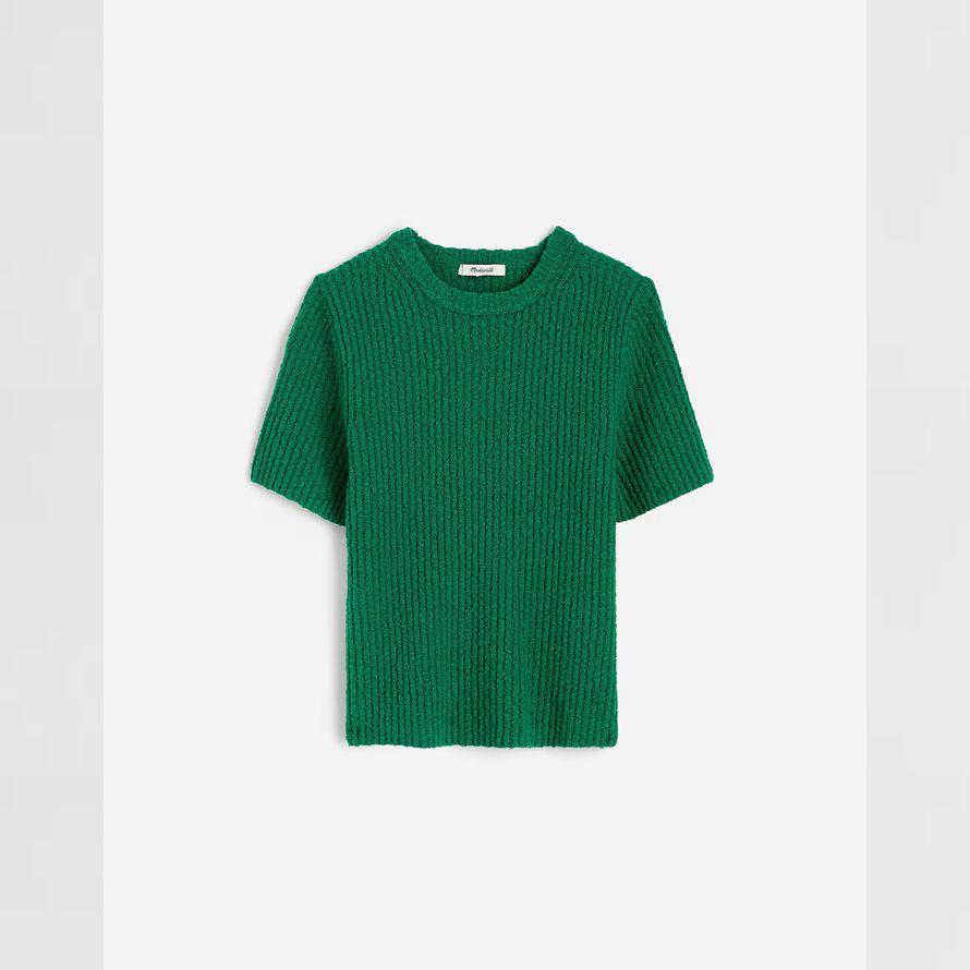 madewell grün bouclé-knit crewneck short-sleeve womens sweater