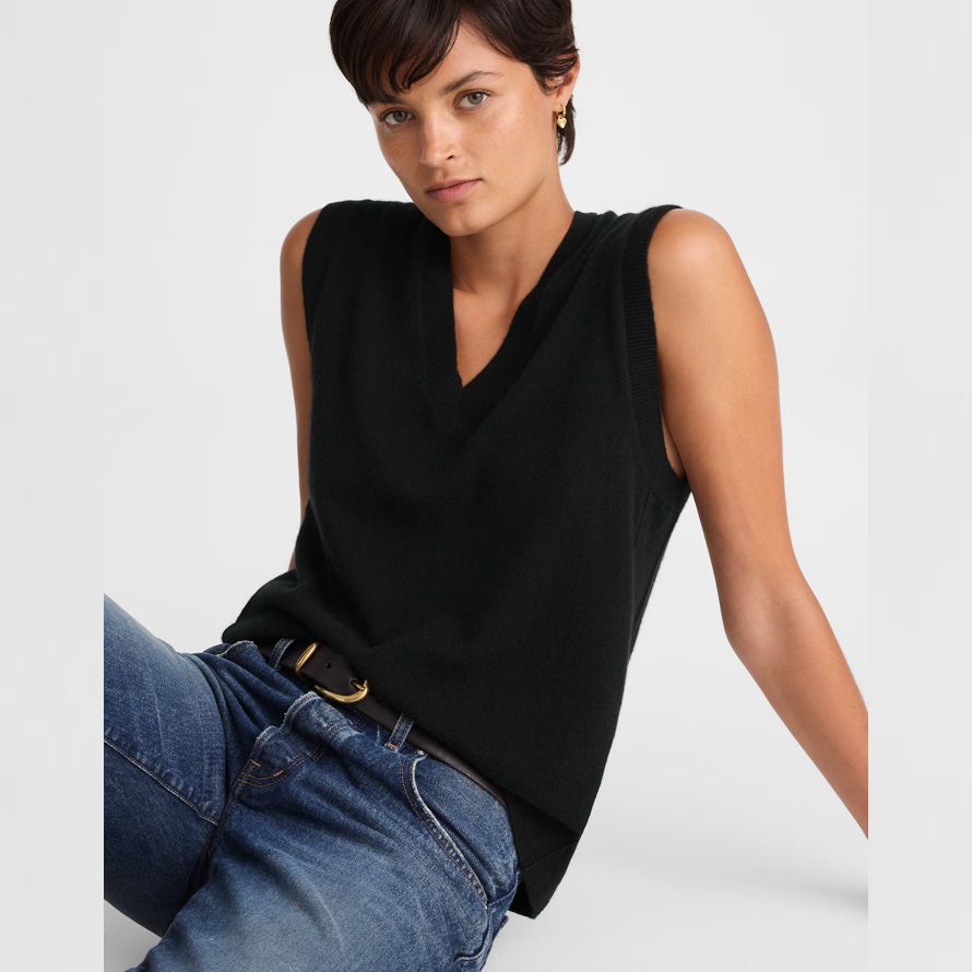 damen madewell cashmere v-neck sleeveless pullover schwarz