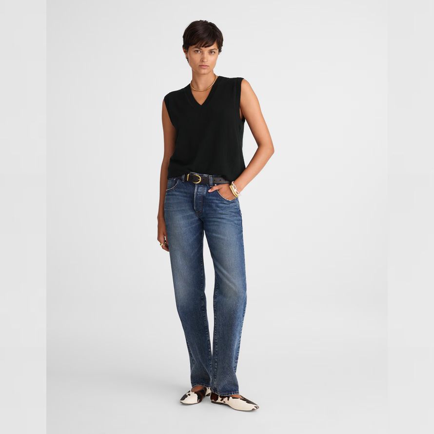 damen madewell cashmere v-neck sleeveless pullover schwarz