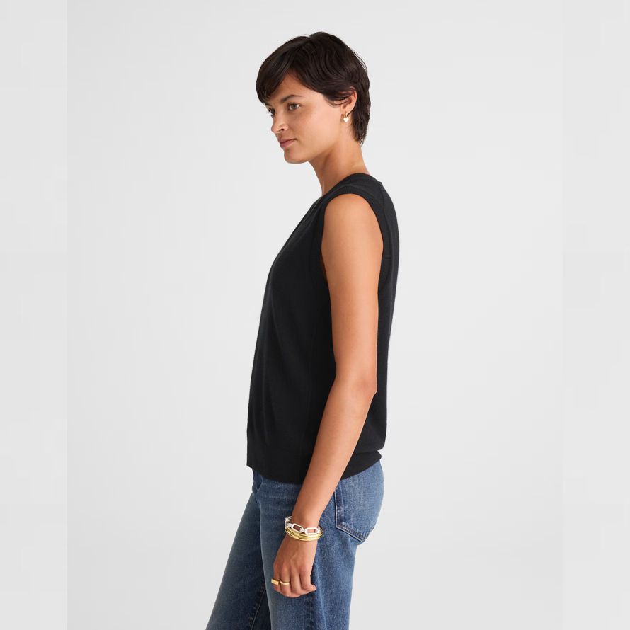 damen madewell cashmere v-neck sleeveless pullover schwarz