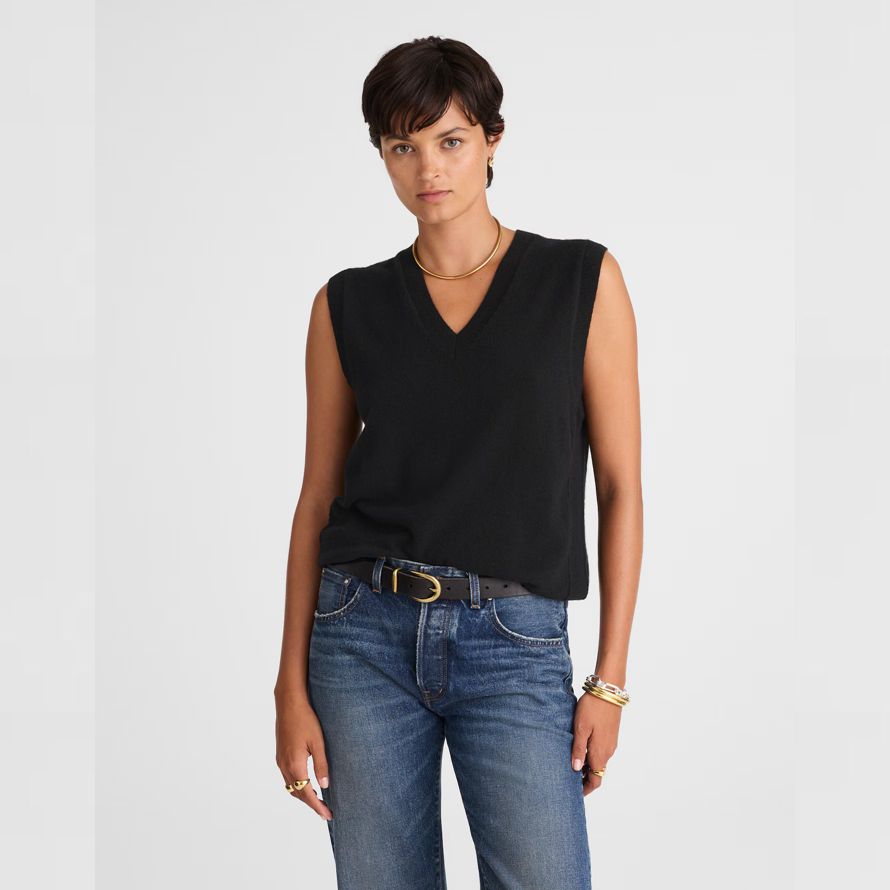 damen madewell cashmere v-neck sleeveless pullover schwarz