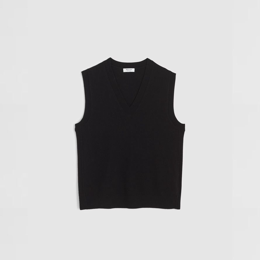 damen madewell cashmere v-neck sleeveless pullover schwarz