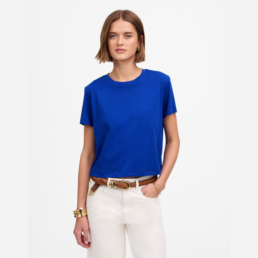 madewell slub boxy-ernte frauen t-shirts blau