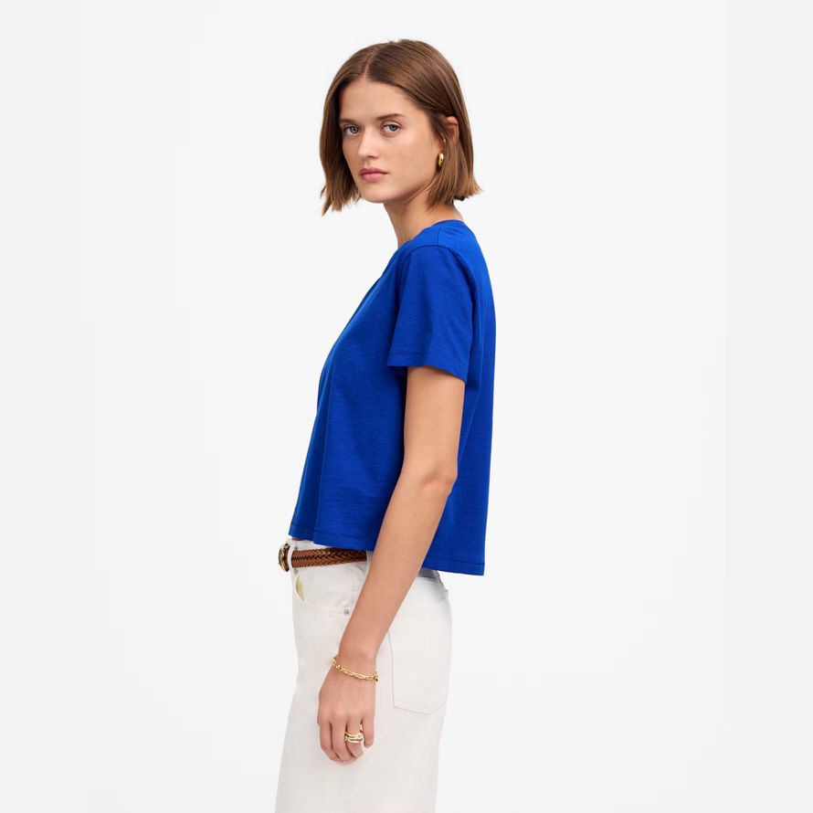 madewell slub boxy-ernte frauen t-shirts blau