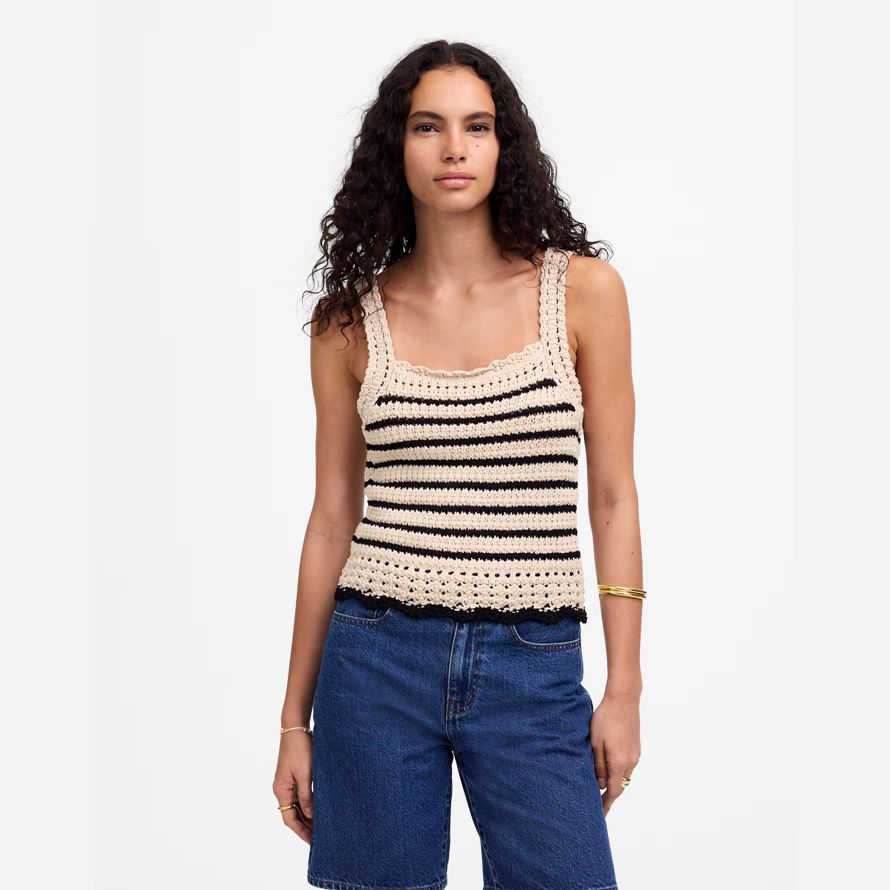 beige schwarz damen madewell häkeln-nähen baumwolle pullover tank