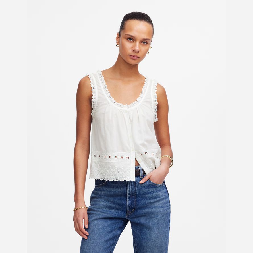 damen madewell gestickte scalloped tank white