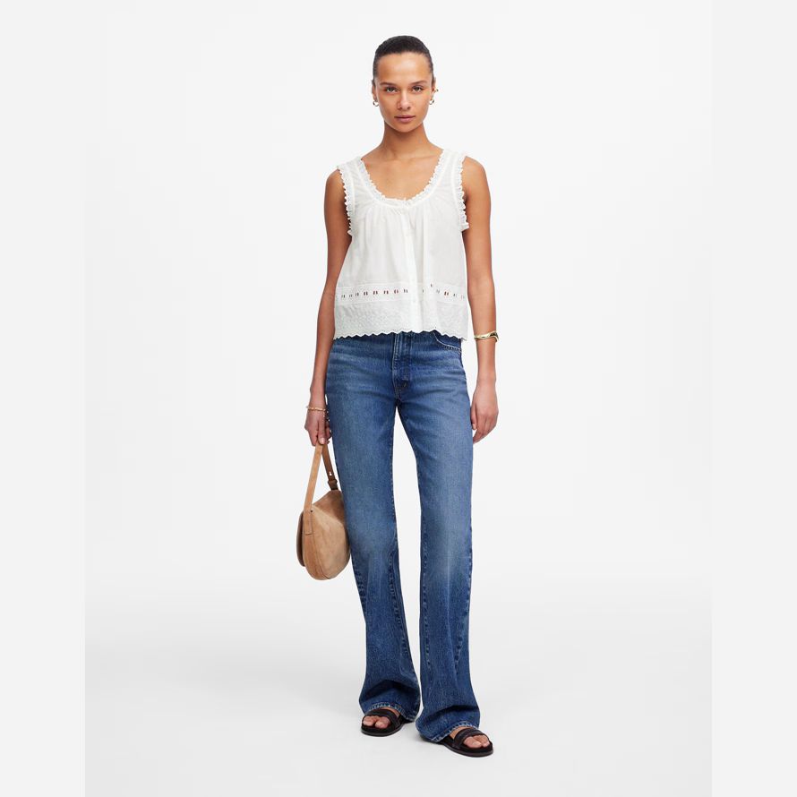 damen madewell gestickte scalloped tank white
