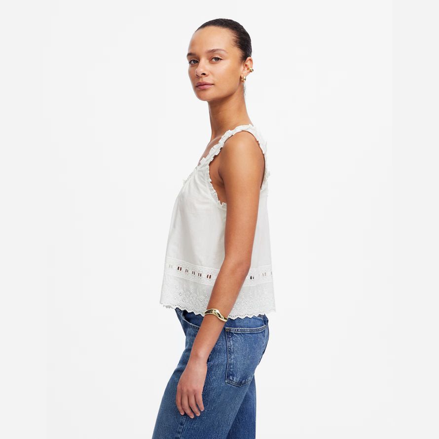 damen madewell gestickte scalloped tank white