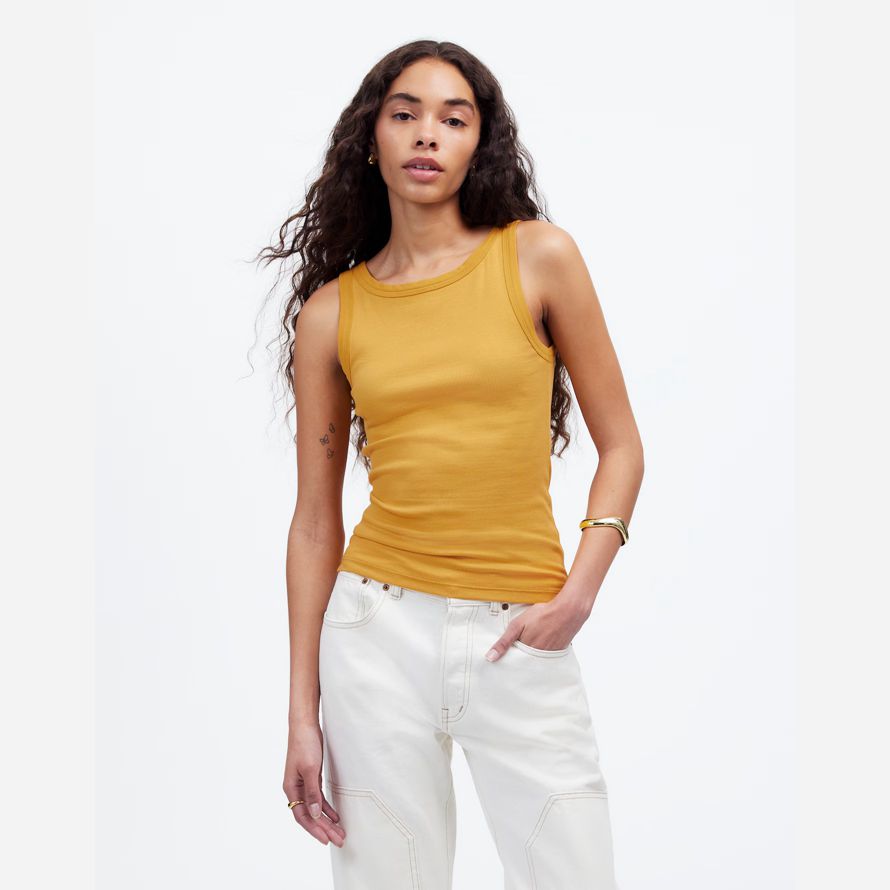 damen madewell regenerative baumwolle wesentliche high-neck tank gelb
