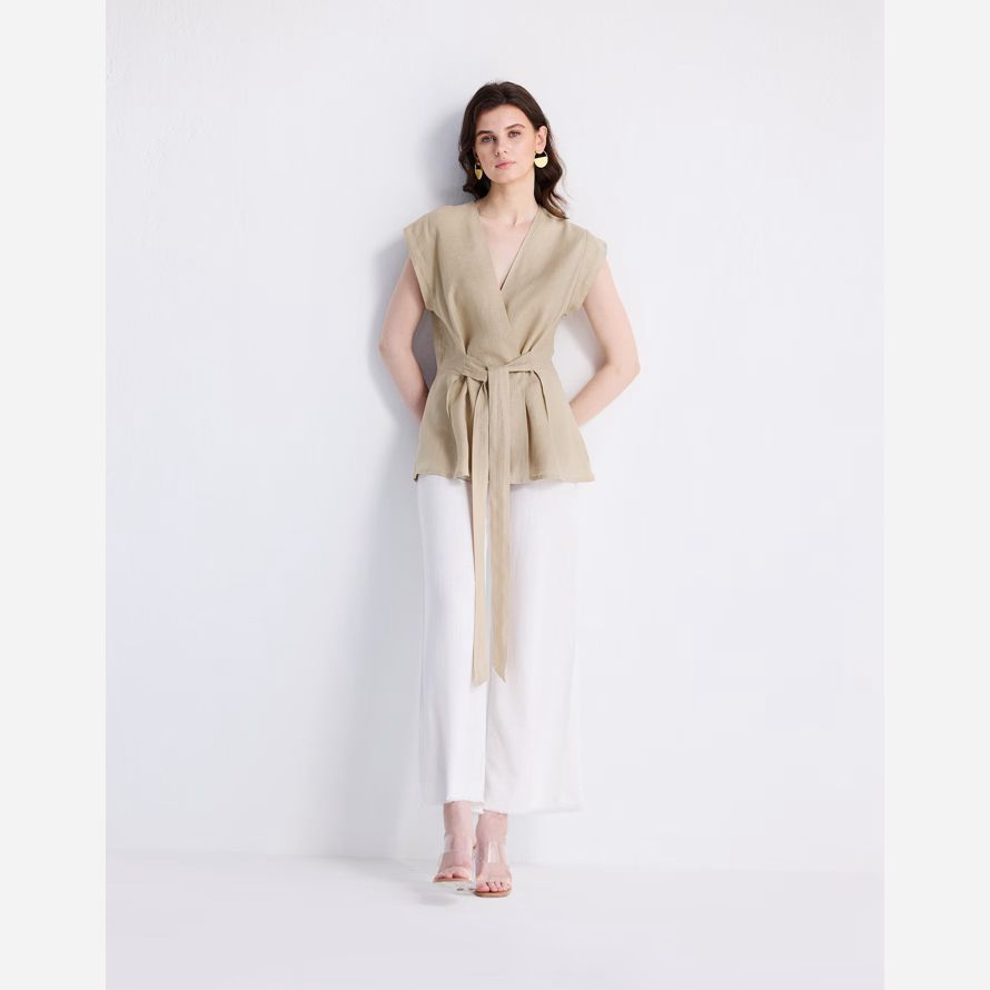 beige damen madewell reistorᆴ power-moves hanf kurzarm top